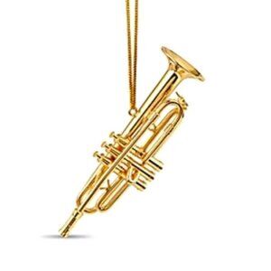 Gold realistic metal Trumpet Christmas Ornament Hanging Decoration